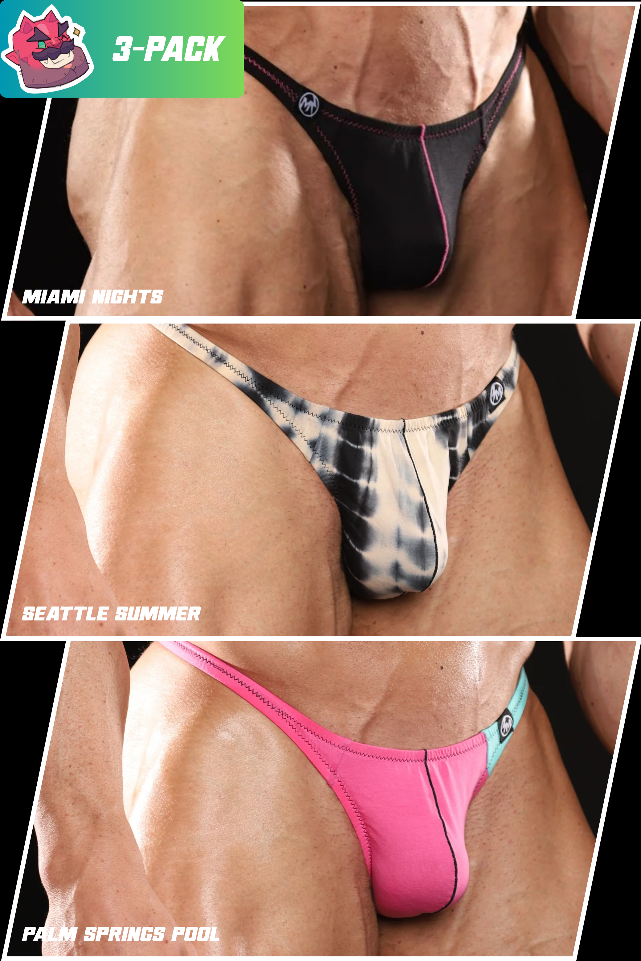 POSER COTTON STRETCH THONG - 3 PACK