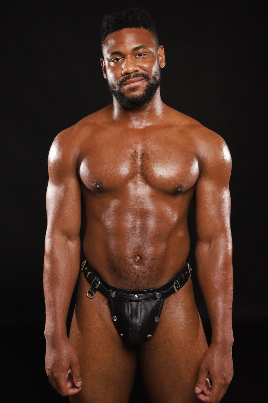 DEVASTATION LEATHER THONG WITH DETATCHABLE POUCH