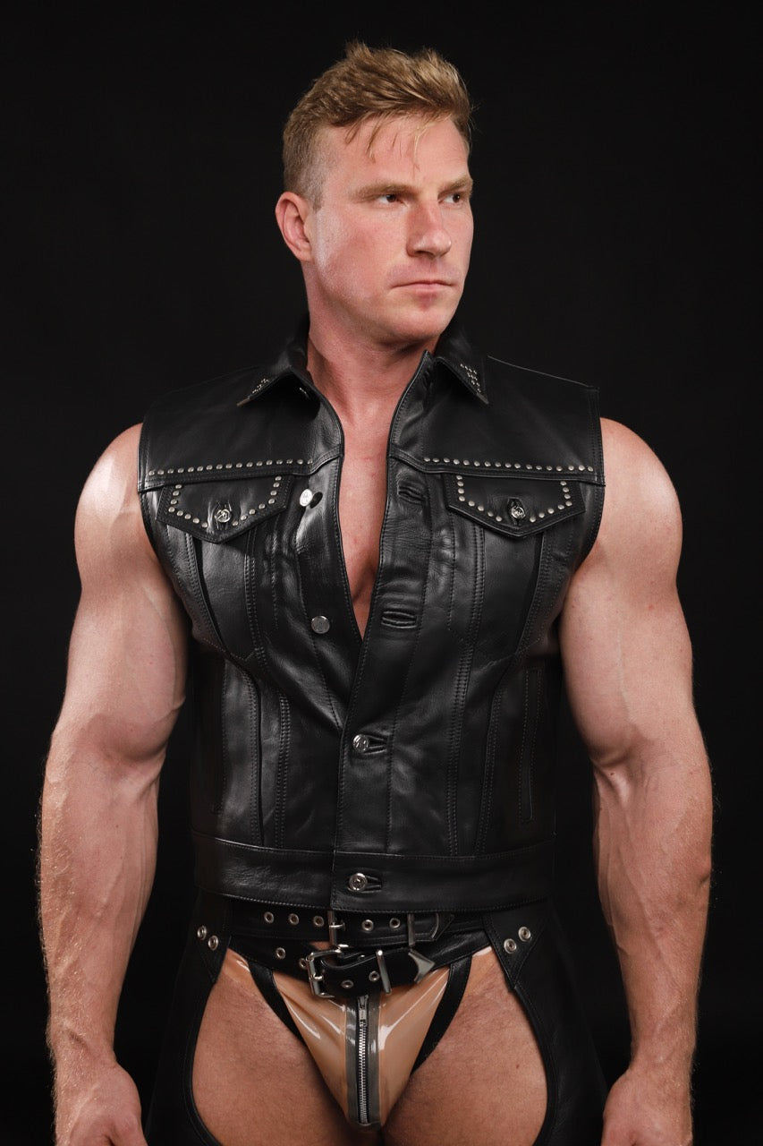 DEVASTATION STUDDED LEATHER MOTORCYCLE VEST